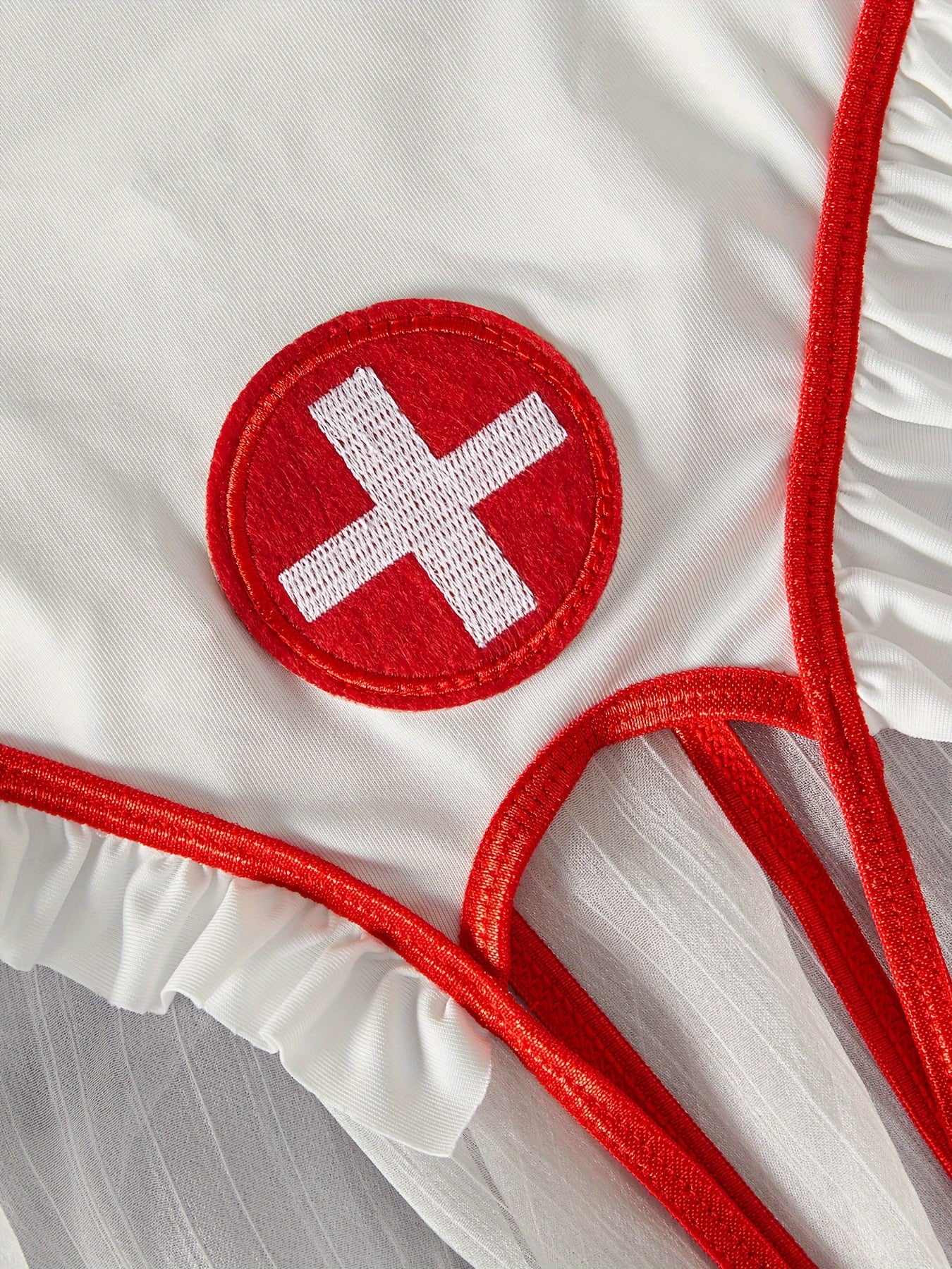 Hot Red Cross Pattern Frill Trim Teddy