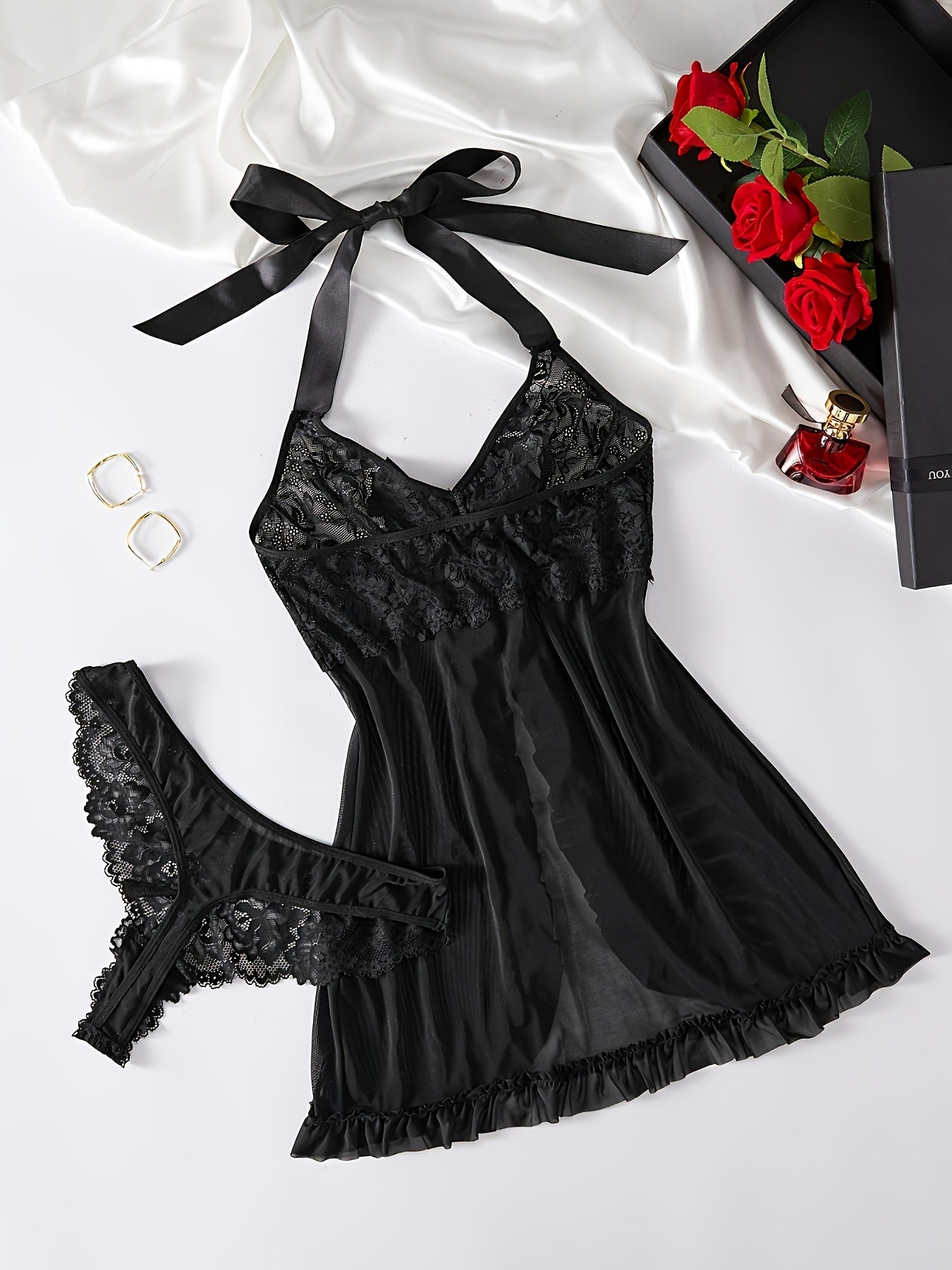 Alluring Halter Lace Lingerie Set for Women