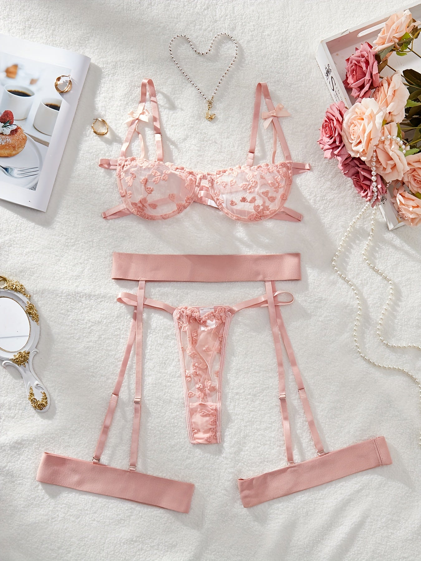 European and American Love Embroidery Lace Sexy Lingerie Set