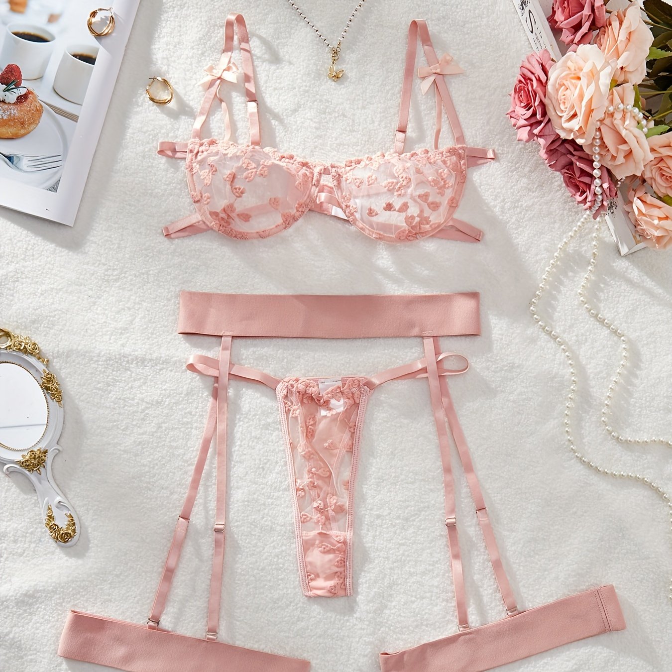 European and American Love Embroidery Lace Sexy Lingerie Set