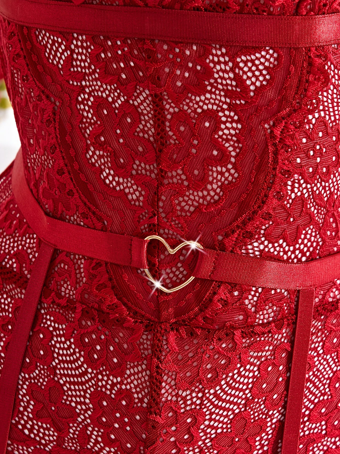 Valentine's Day Flower Lace Crotchless Underwear Set