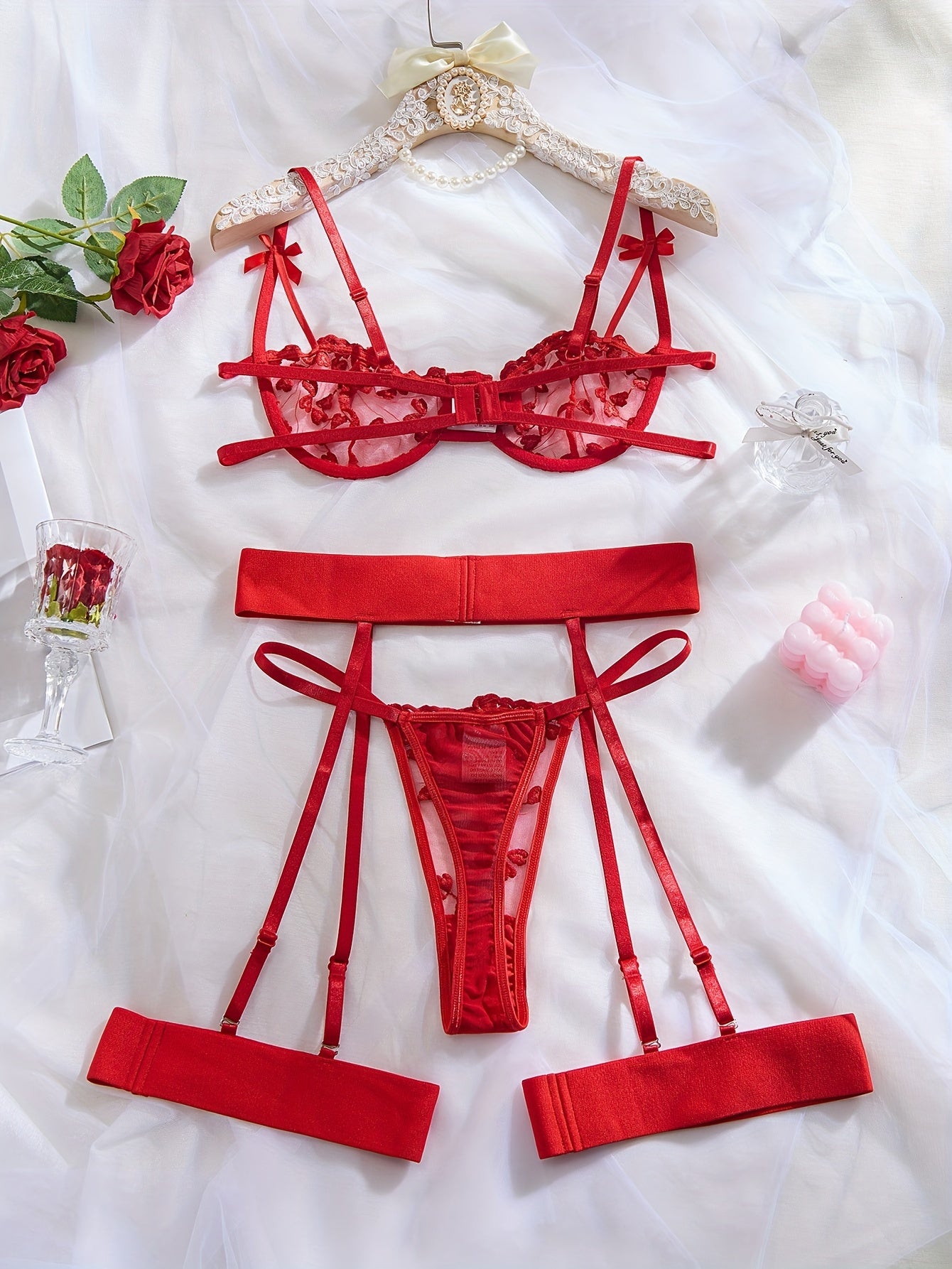 European and American Love Embroidery Lace Sexy Lingerie Set