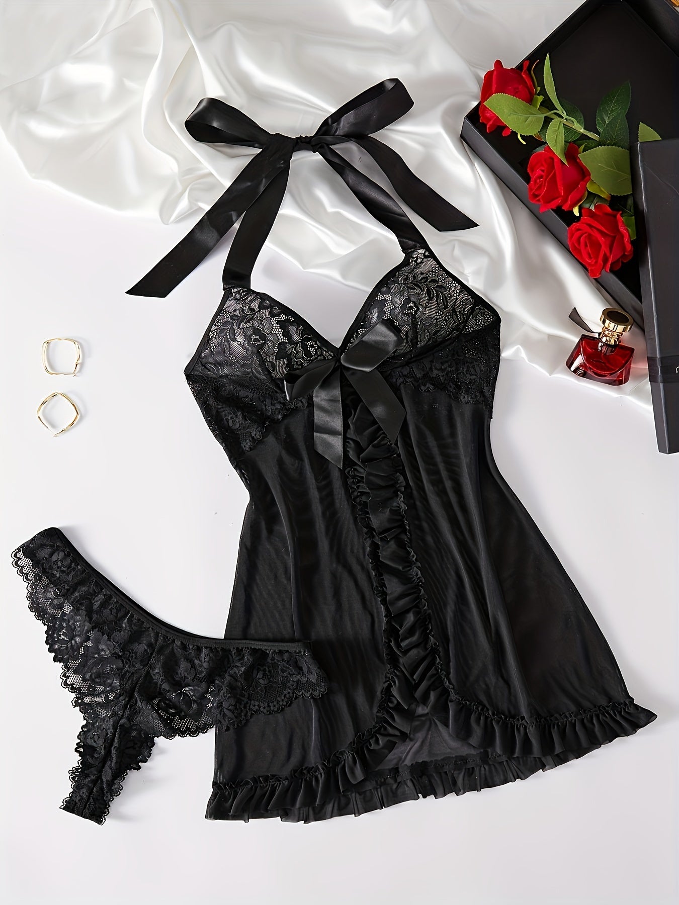 Alluring Halter Lace Lingerie Set for Women