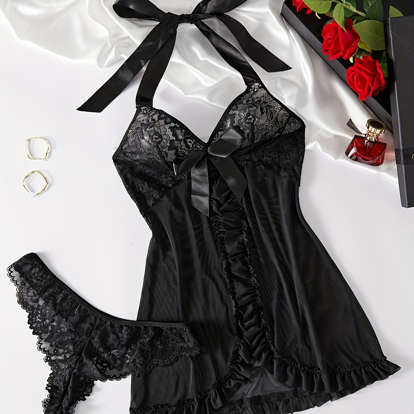 Alluring Halter Lace Lingerie Set for Women